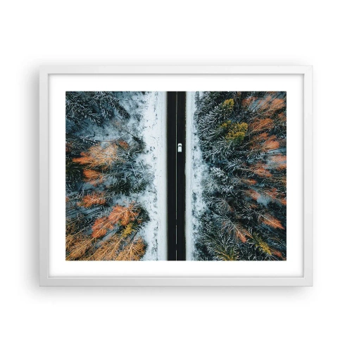 Poster în ramă albă - Prin pădurea de iarnă - 50x40 cm