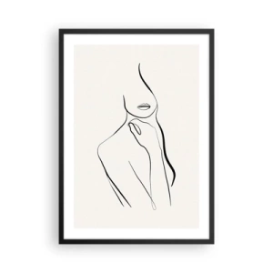 Poster în ramă neagră - O linie minimalistă a unei siluete feminine pe un fundal deschis - 50x70cm - Val de melancolie - Decorațiune modernă pentru perete pentru living și dormitor ARTTOR