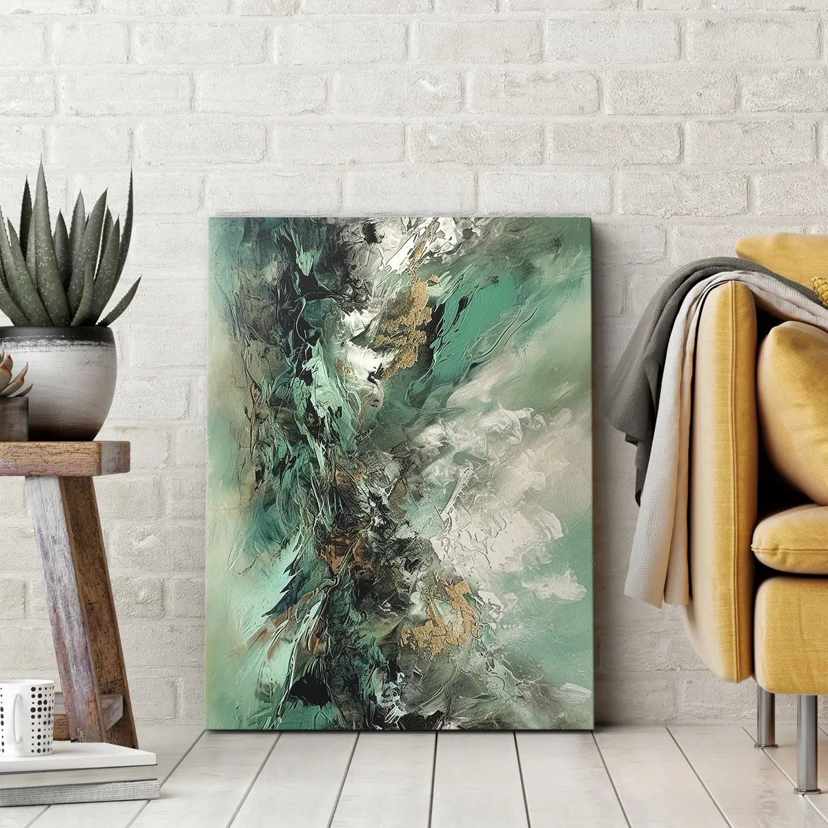 Tablou pe pânză - Fierbere negru-smarald - 65x120 cm
