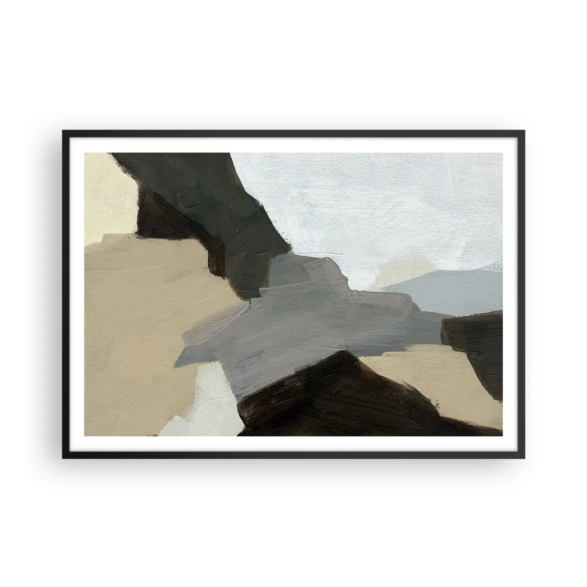 Poster în ramă neagră - Abstracție: despărțirile griului - 100x70 cm