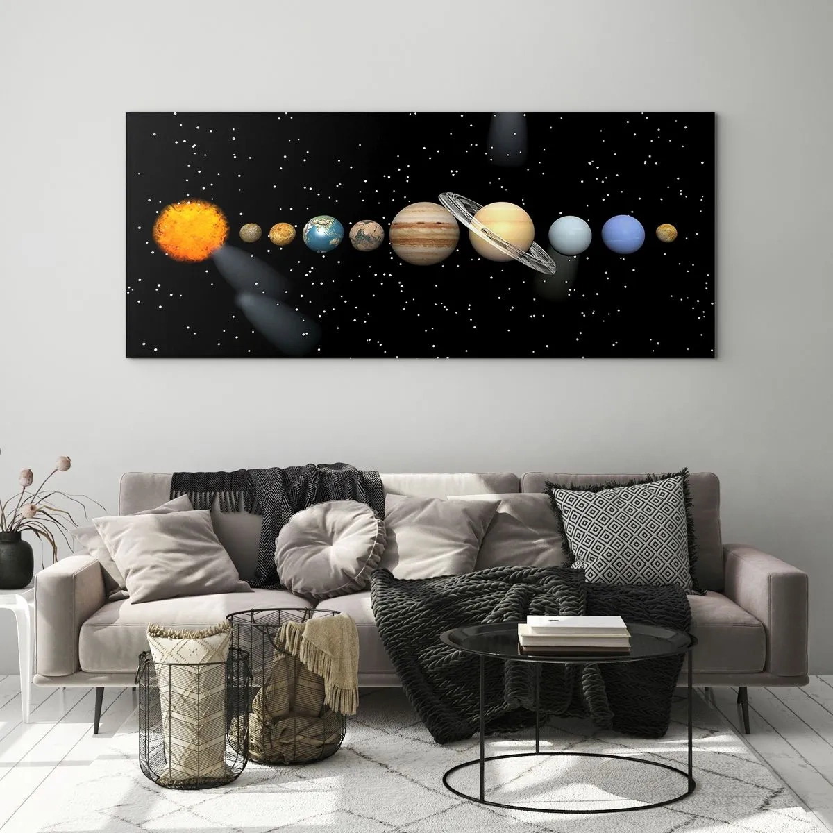 Tablou pe sticlă - Și planetele o iau razna, o iau razna... - 90x30 cm