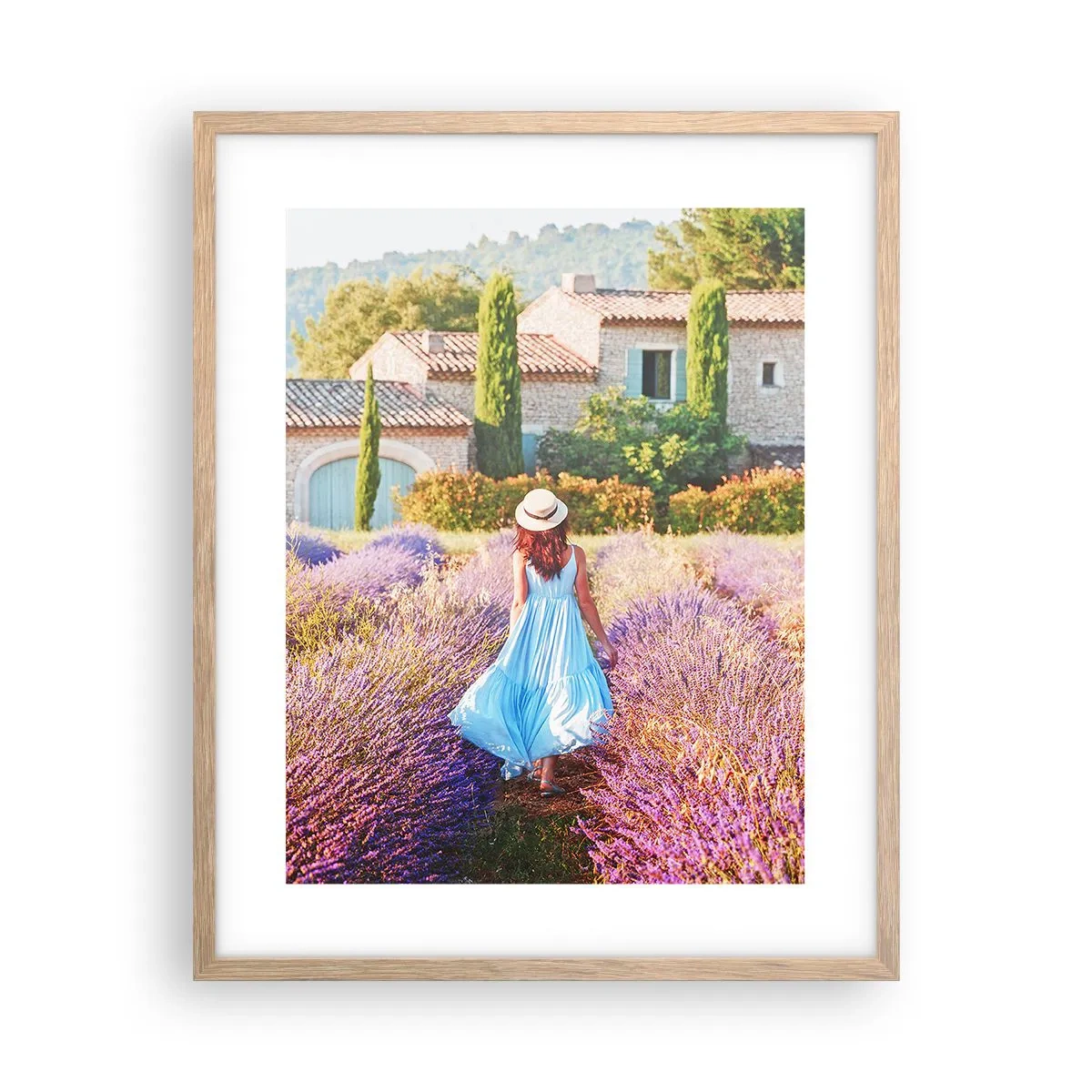 Poster în ramă de stejar deschis - Fata de lavandă - 40x50 cm