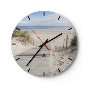 Ceas de perete - Ceas pe sticlă - Drum de lemn care duce la plajă cu vedere la mare - 30x30cm - Dincolo de orizont - Decorațiune modernă pentru perete pentru living, bucătărie și dormitor ARTTOR