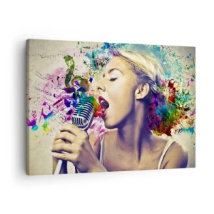 Tablou pe pânză Canvas - Portret artistic al unei femei care cântă cu efecte colorate - 70x50cm - Pictează lumea cu vocea ta - Decorațiune modernă pentru perete pentru living și dormitor ARTTOR