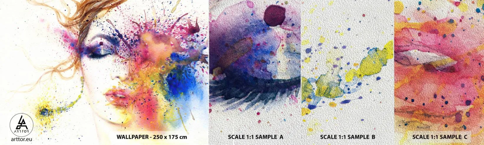 Mostră tapet Premium Sand - Amețeala curcubeului - Abstracția, Chipul de femeie, Portretul unei femei - 100x30 cm