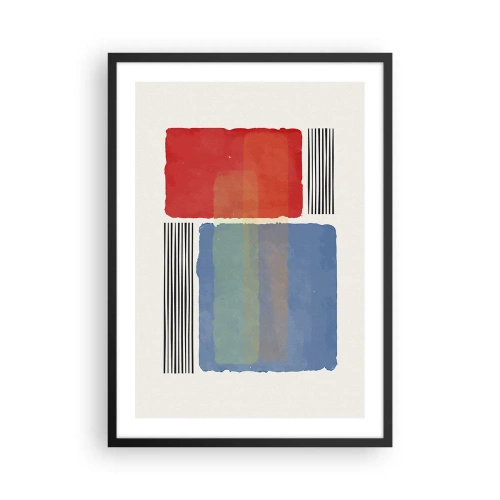Poster în ramă neagră - Compoziție abstractă cu dreptunghiuri roșii și albastre - 50x70cm - Spiritul și litera geometriei - Decorațiune modernă pentru perete pentru living și dormitor ARTTOR