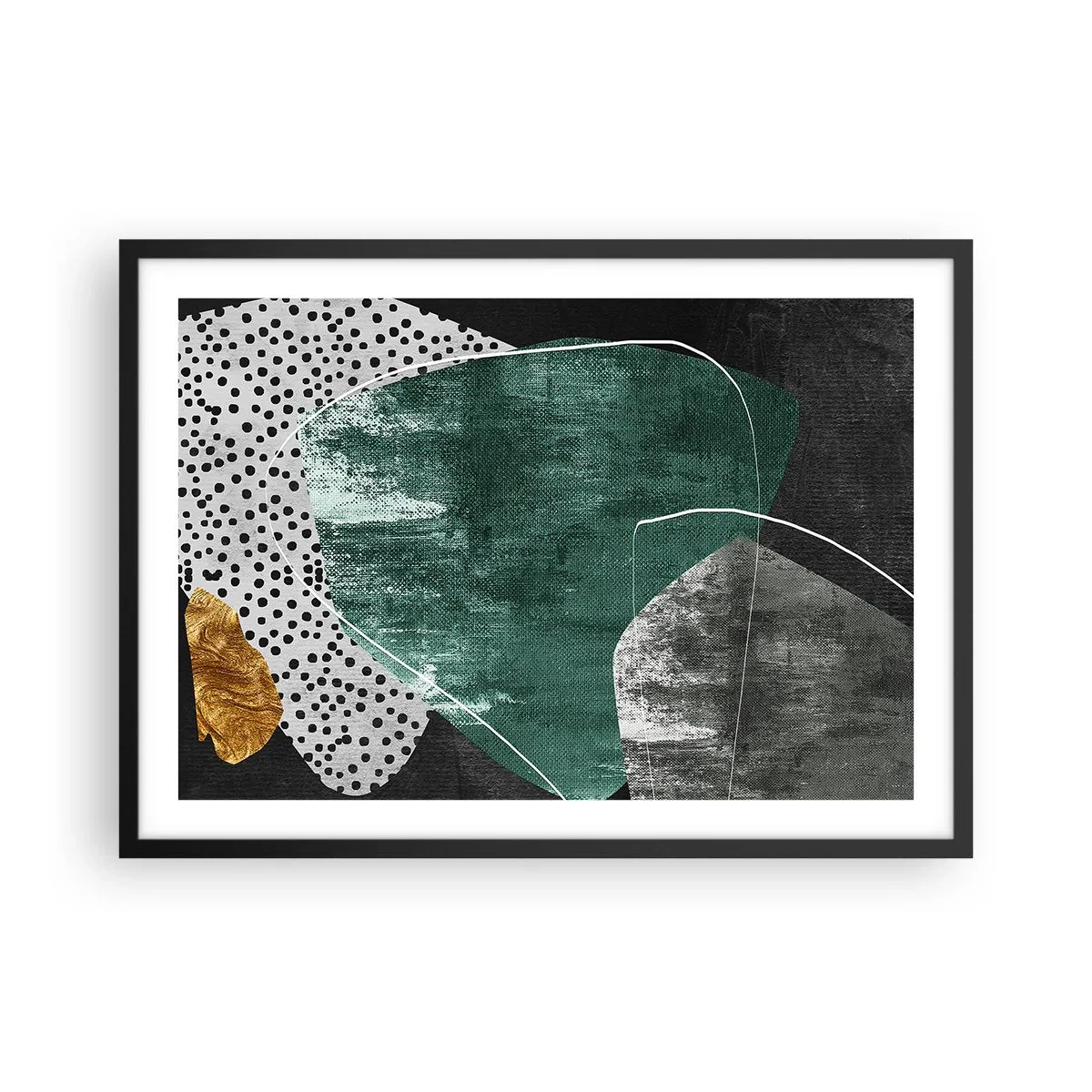Poster în ramă neagră - Abstracție colorată cu fulgi de aur - 70x50 cm