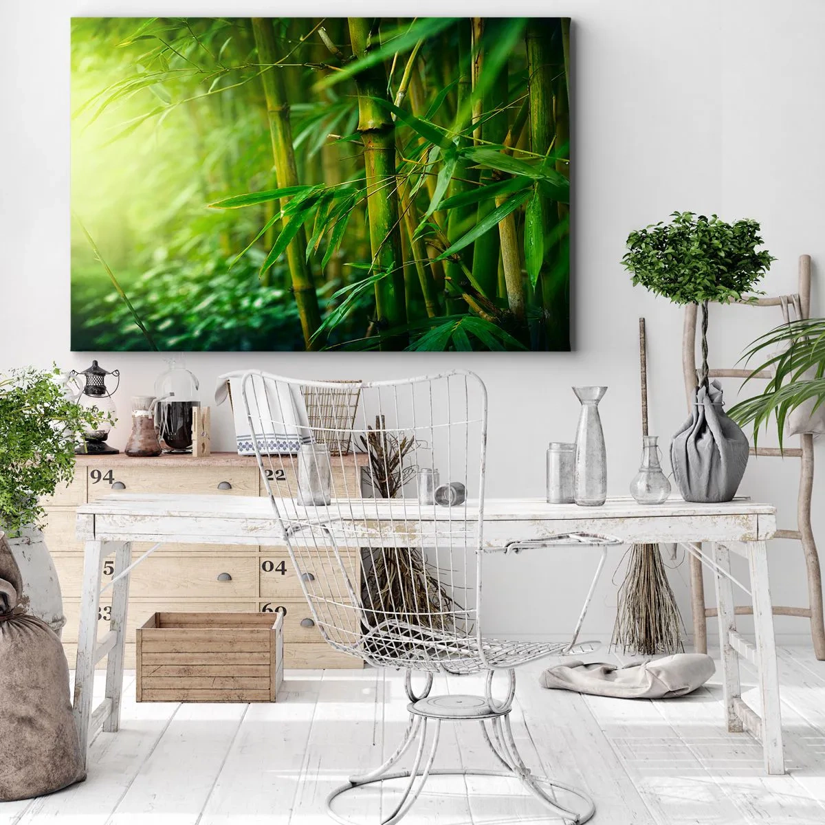 Tablou pe pânză Canvas - Pădure verde de bambus în lumină blândă - 70x50cm - Cunoașteți verdeața în sine - Decorațiune modernă pentru perete pentru living și dormitor ARTTOR