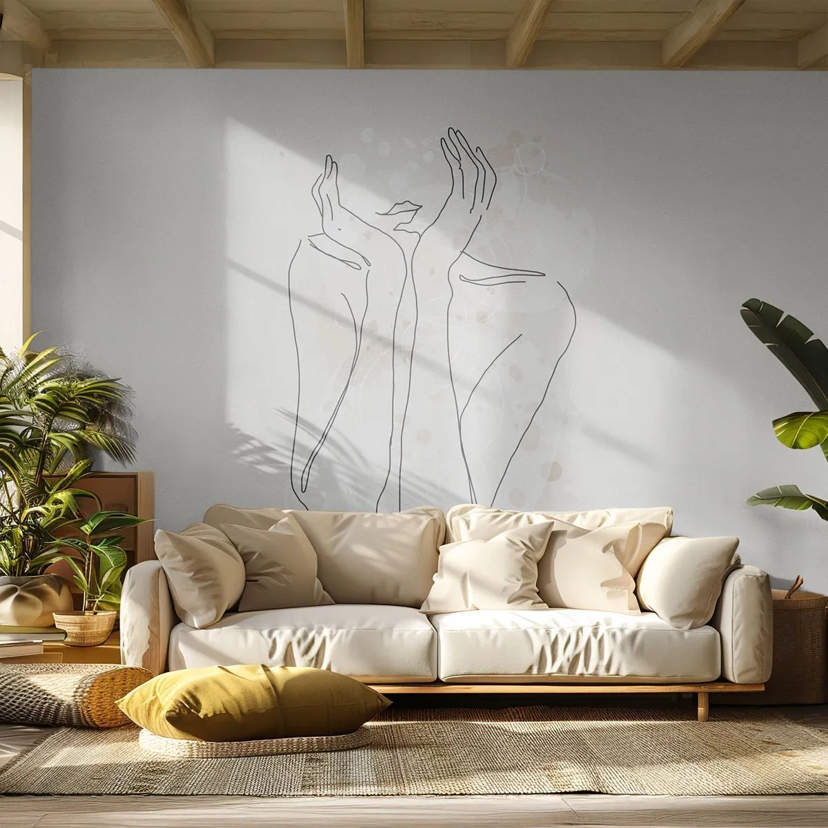 Tapet Standard Eco - Un desen minimalist al unei mâini pe un fundal deschis la culoare - 100x70cm - Un moment pentru vis - Decorațiune modernă pentru perete pentru living și dormitor ARTTOR