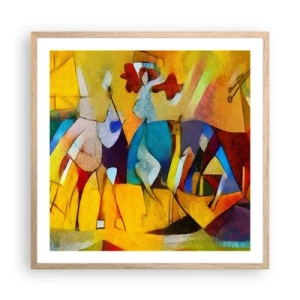 Poster în ramă de stejar deschis - Soare - viață - bucurie - 60x60 cm