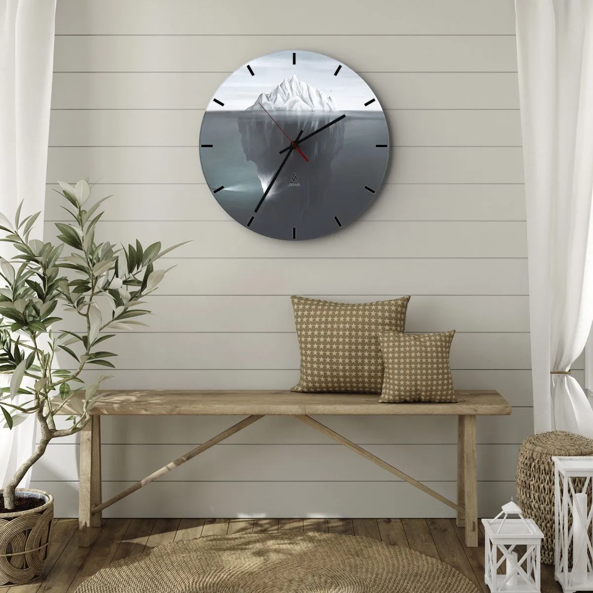 Ceas de perete - Ceas pe sticlă - Un aisberg cu o parte subacvatică vizibilă în tonuri reci - 30x30cm - Un mister subacvatic - Decorațiune modernă pentru perete pentru living, bucătărie și dormitor ARTTOR