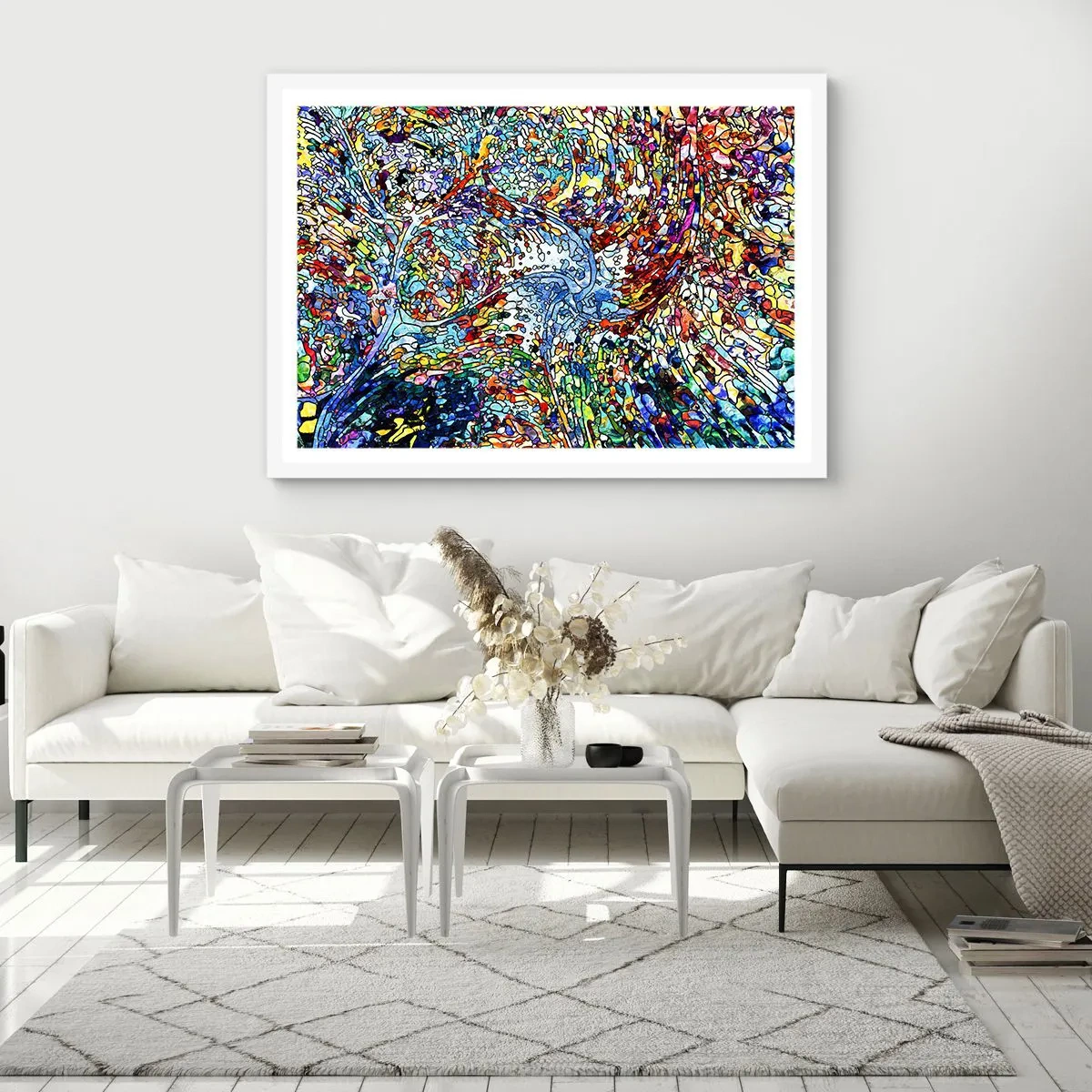 Poster în ramă albă - Vitraliu de picături - 91x61 cm