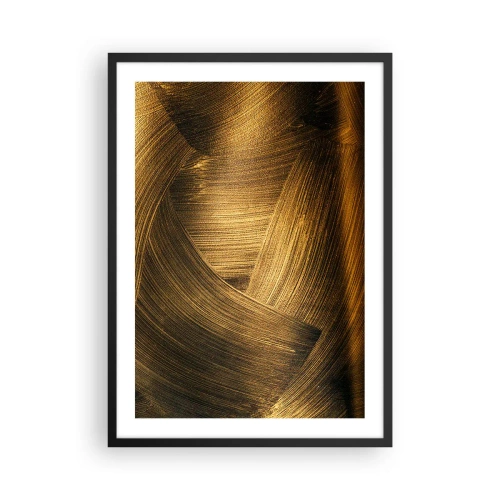 Poster în ramă neagră - Tușe aurii abstracte pe un fundal întunecat - 50x70cm - Într-un labirint de aur - Decorațiune modernă pentru perete pentru living și dormitor ARTTOR