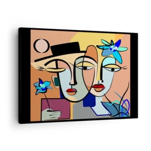 Tablou pe pânză Canvas - Portrete cubiste în culori vibrante cu motiv floral - 70x50cm - Întâlnire cu Picasso - Decorațiune modernă pentru perete pentru living și dormitor ARTTOR