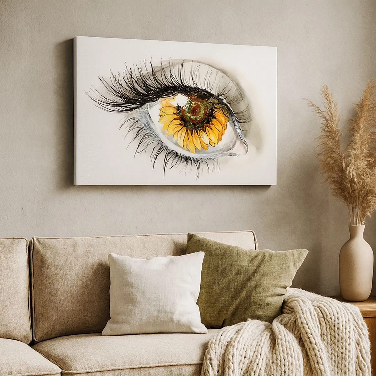 Tablou pe pânză Canvas - Ochi artistic cu iris în formă de floarea-soarelui - 70x50cm - O privire la fel de fierbinte ca vara - Decorațiune modernă pentru perete pentru living și dormitor ARTTOR