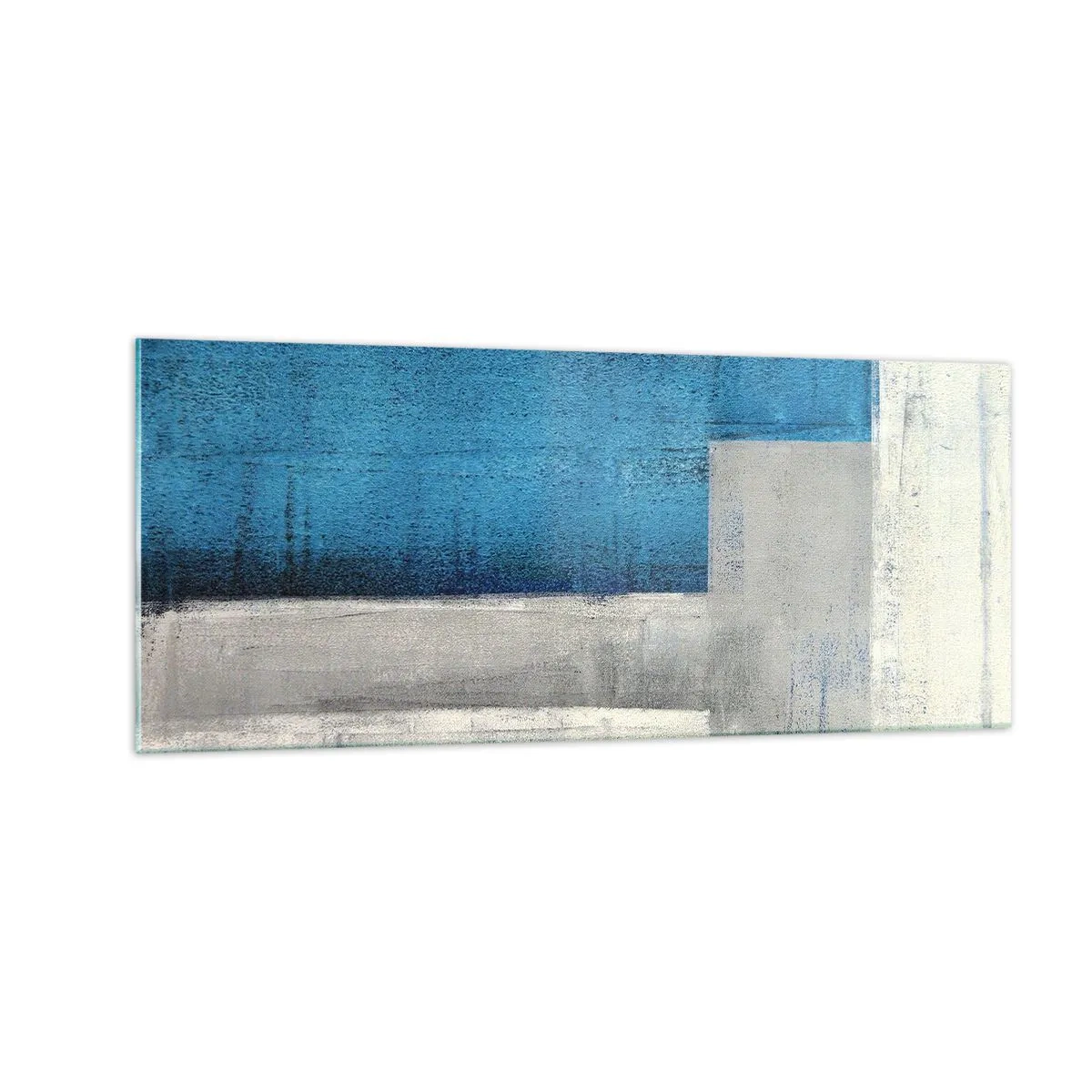 Tablou pe sticlă - Compoziție poetică de gri și albastru - 100x40 cm