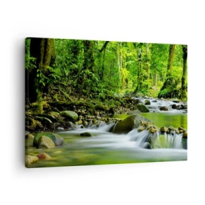 Tablou pe pânză Canvas - Un pârâu într-o pădure tropicală luxuriantă - 70x50cm - Să înotăm într-o mare de verde - Decorațiune modernă pentru perete pentru living și dormitor ARTTOR