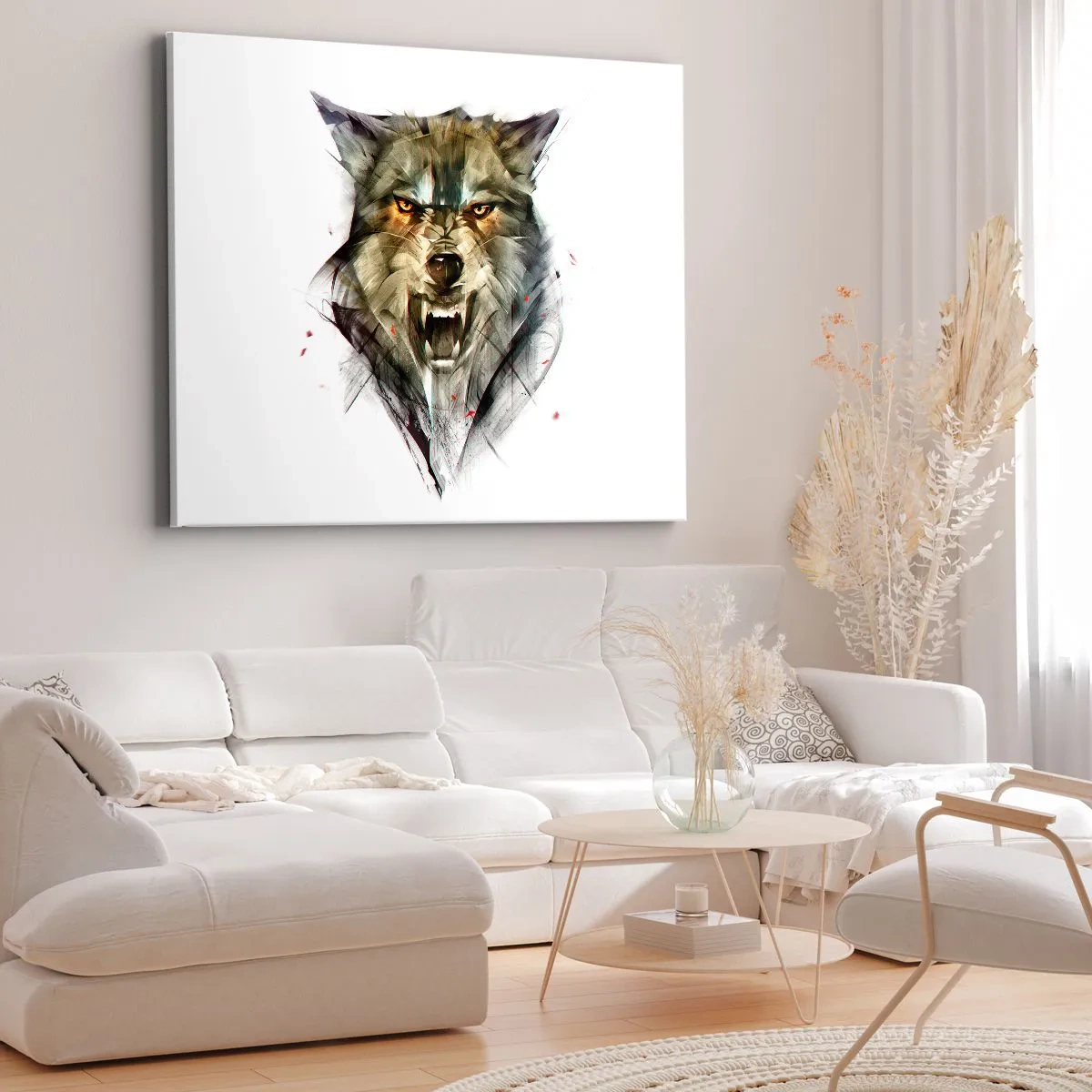 Tablou pe pânză Canvas - Un lup periculos într-o formă dinamică și artistică - 70x50cm - Nici un pas! - Decorațiune modernă pentru perete pentru living și dormitor ARTTOR