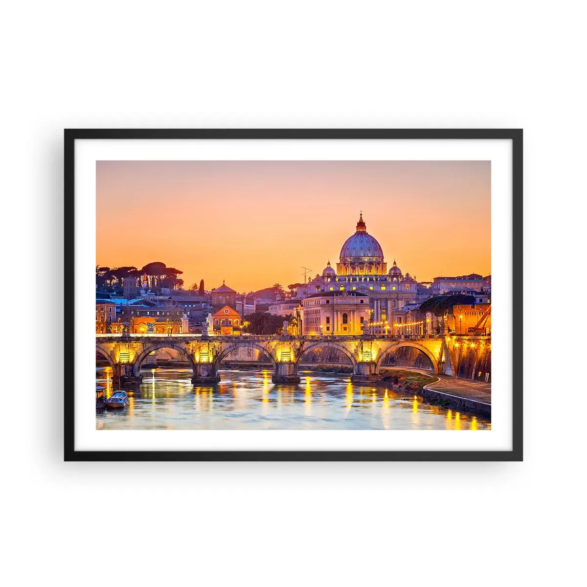 Poster în ramă neagră - Amurg deasupra Orașului Etern - 70x50 cm