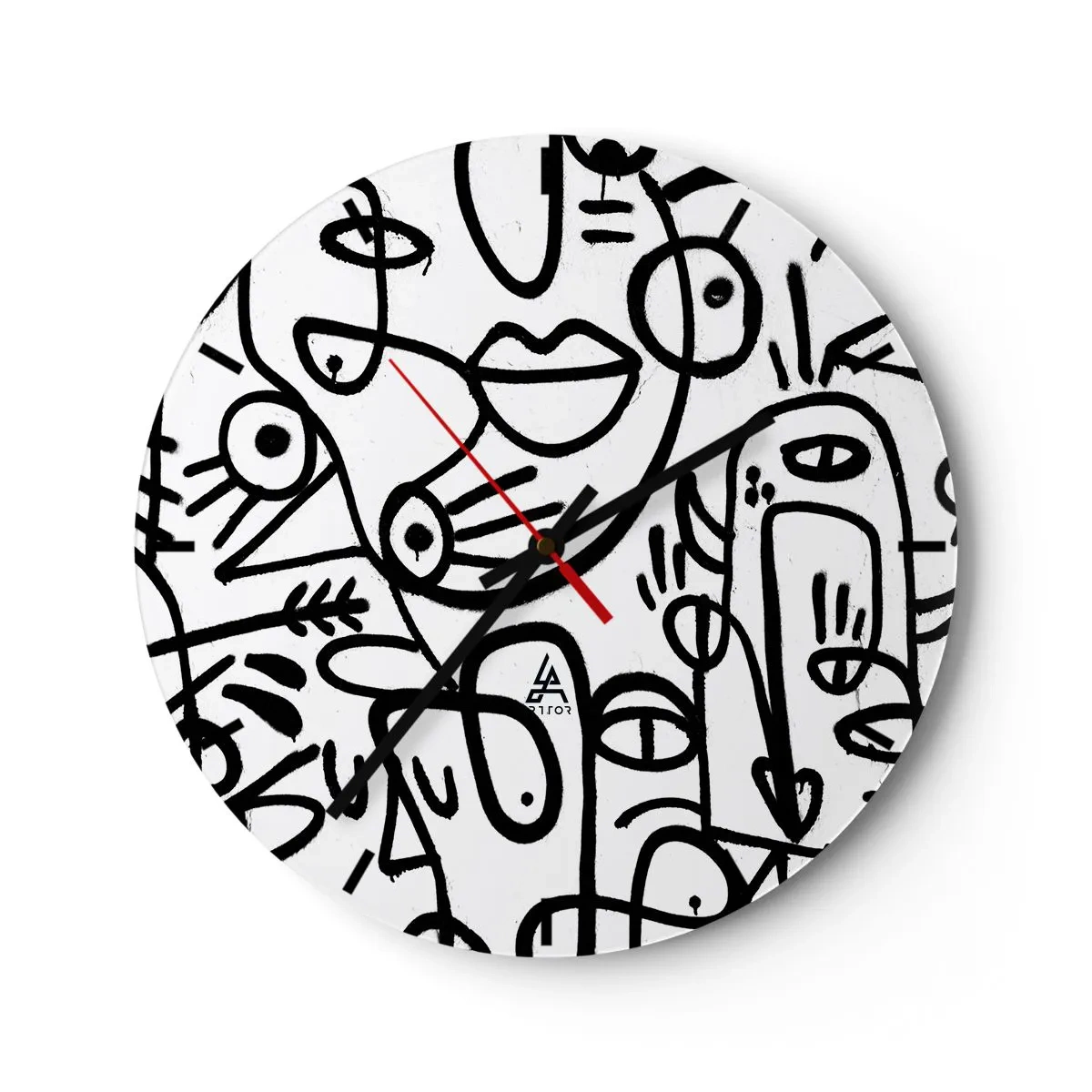 Ceas de perete - Ceas pe sticlă - Fețe de artă liniară abstractă pe fundal alb - 30x30cm - Chipuri și miraje - Decorațiune modernă pentru perete pentru living, bucătărie și dormitor ARTTOR