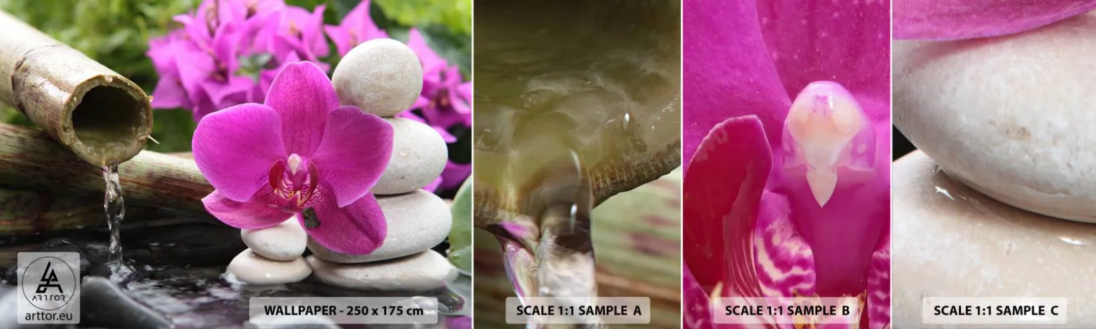 Mostră de Tapet Standard Eco - Te odihnești deja - Flori, Bambus, Orhidee - 100x30 cm