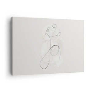Tablou pe pânză Canvas - Contur minimalist al feței cu o floare pe un fundal deschis - 70x50cm - Spirala frumuseții - Decorațiune modernă pentru perete pentru living și dormitor ARTTOR