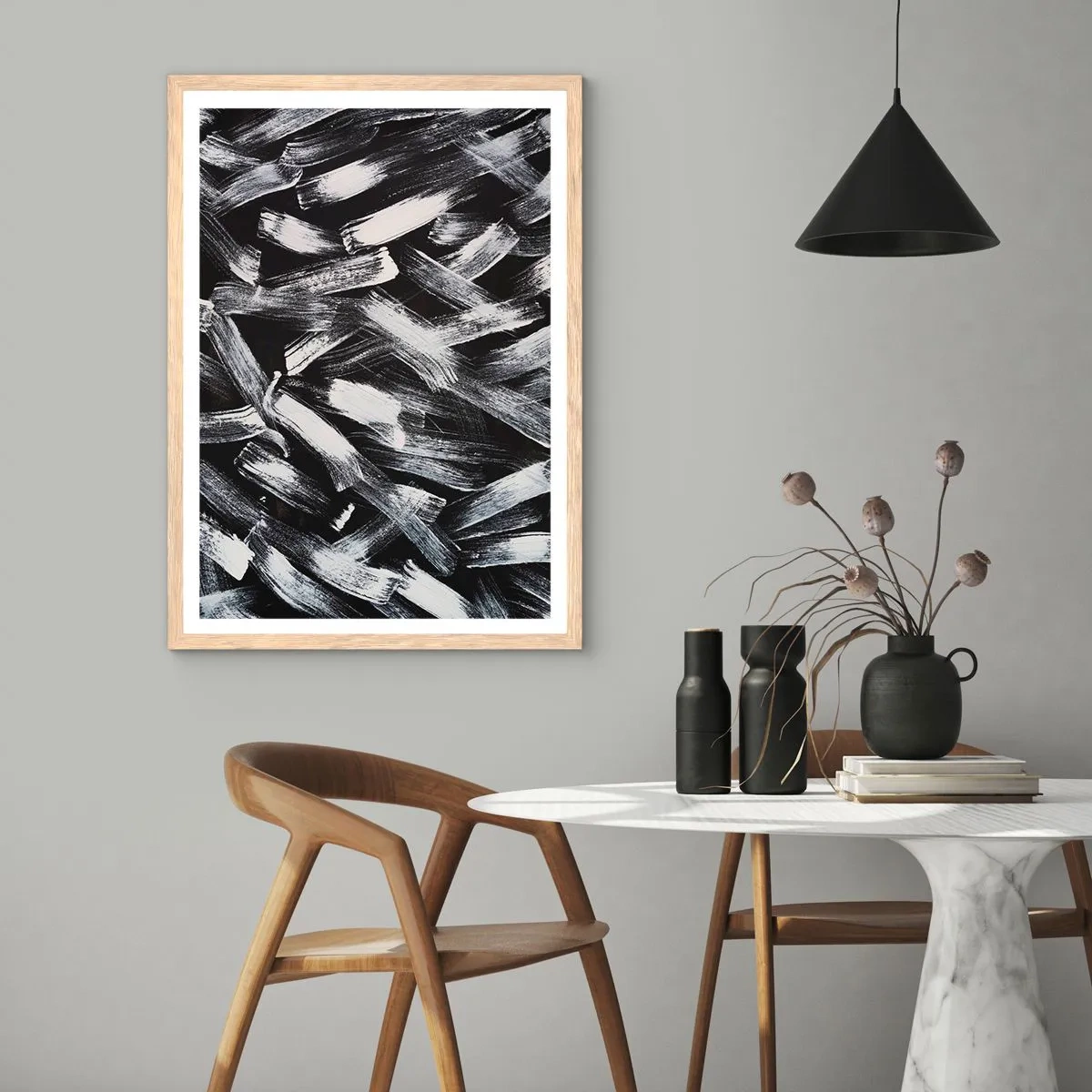 Poster în ramă de stejar deschis - Abstracție în spirit industrial - 61x91 cm