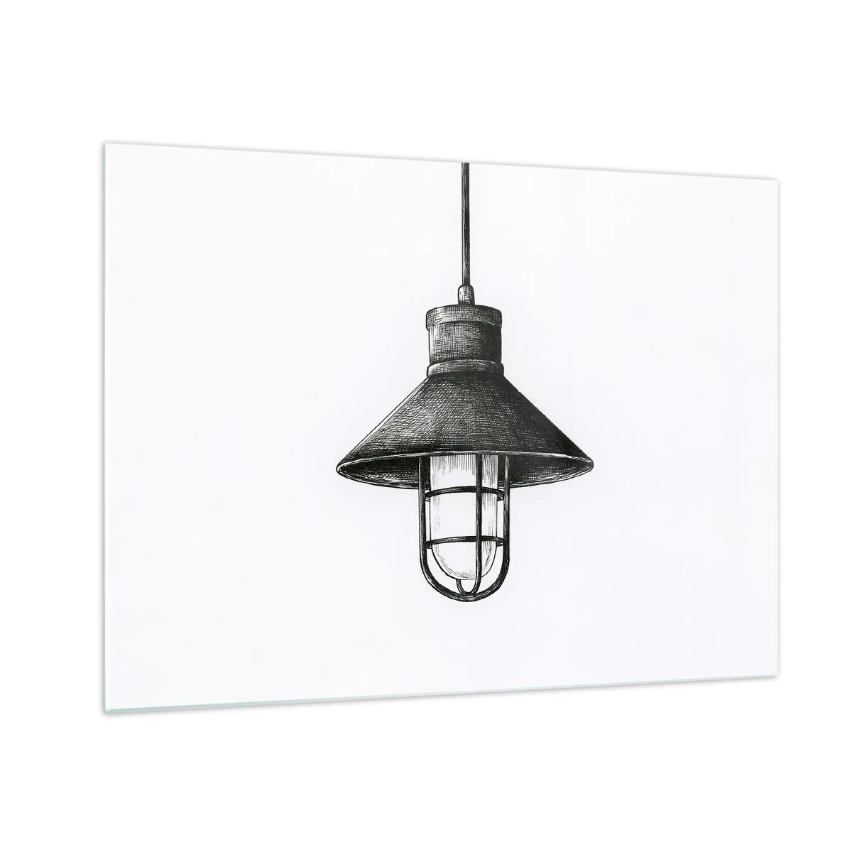 Tablou pe sticlă - Lampă suspendată neagră în stil industrial - 70x50cm - Cu mulți ani în urmă... - Decorațiune modernă pentru perete pentru living și dormitor ARTTOR