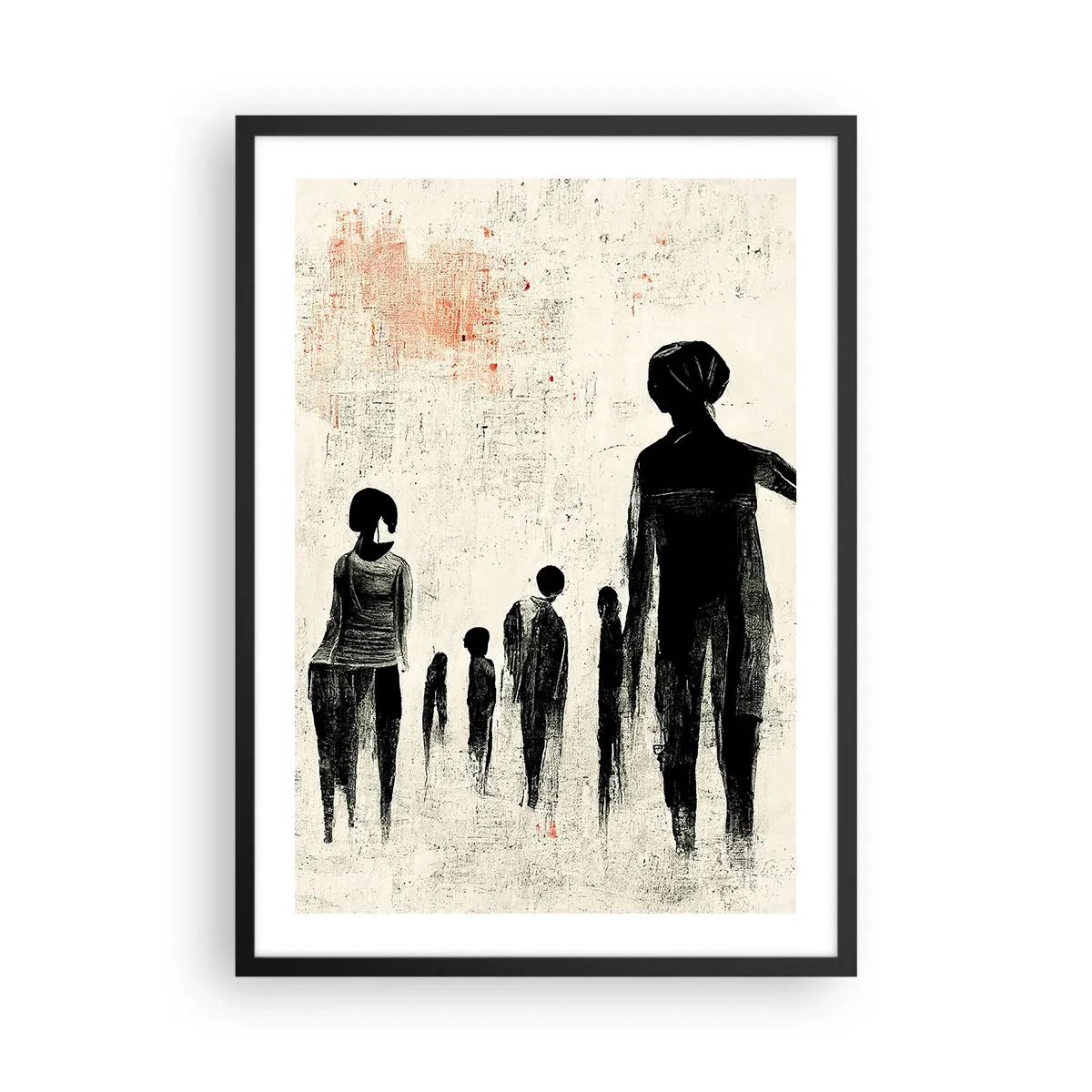 Poster în ramă neagră - Ilustrație abstractă a unei figuri în culori monocromatice - 50x70cm - Împotriva singurătății - Decorațiune modernă pentru perete pentru living și dormitor ARTTOR