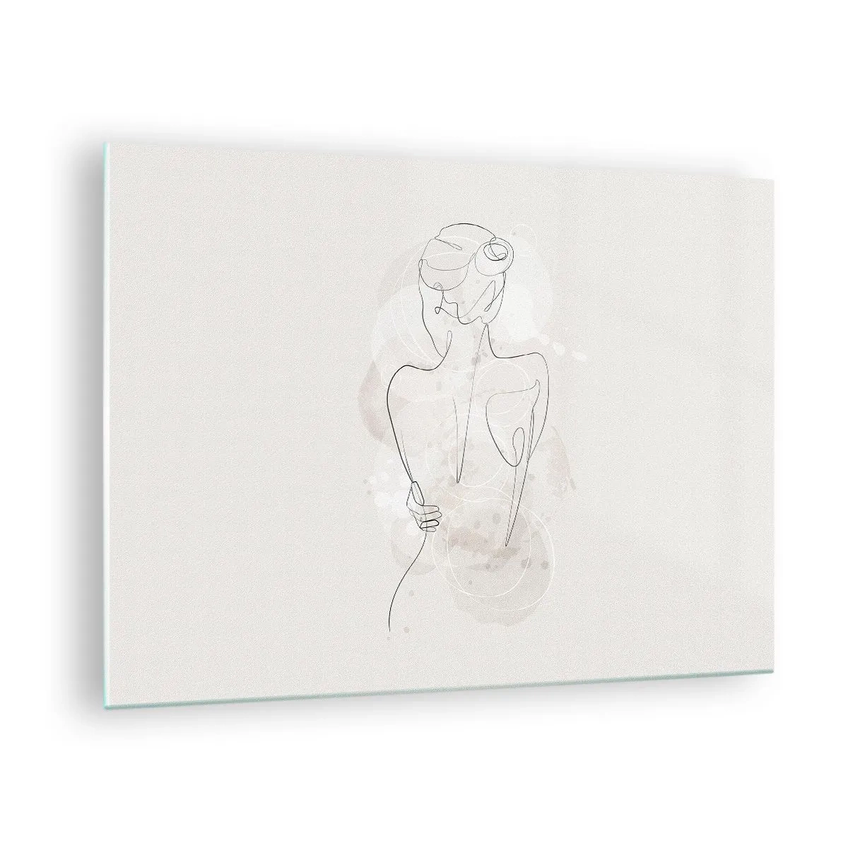 Tablou pe sticlă - O schiță delicată a unei femei pe un fundal deschis - 70x50cm - Ca un instrument sensibil - Decorațiune modernă pentru perete pentru living și dormitor ARTTOR