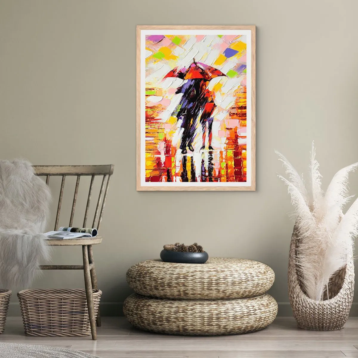 Poster în ramă de stejar deschis - Împreună prin noapte și ploaie - 30x40 cm