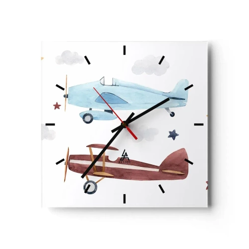 Ceas de perete - Ceas pe sticlă - Domnule Pilot, vă așteptăm! - 40x40 cm