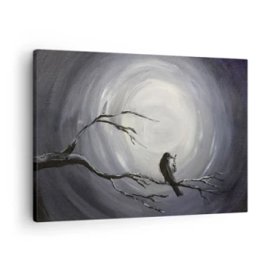 Tablou pe pânză Canvas - Pasăre neagră pe o creangă în lumina lunii - 70x50cm - Cheia pentru misterul nopții - Decorațiune modernă pentru perete pentru living și dormitor ARTTOR