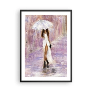 Poster în ramă neagră - Femeie cu o umbrelă în ploaie - 50x70cm - În ploaia de liliac - Decorațiune modernă pentru perete pentru living și dormitor ARTTOR