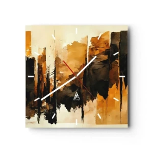 Ceas de perete - Ceas pe sticlă - Armonie de negru și auriu - 30x30 cm