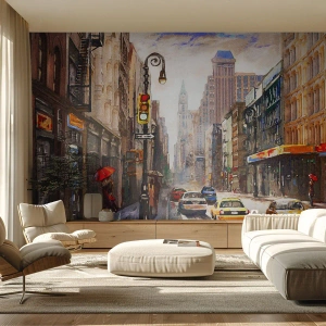 Tapet Premium Canvas - New York - plin de culoare și în ploaie - New York, Oraș, Manhattan - 250x175 cm