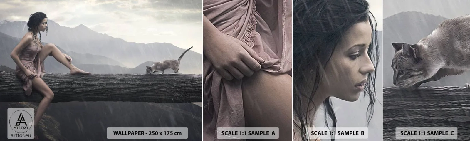 Mostră de Tapet Standard Eco - Vârfuri de frumusețe - Femeie, Model, Peisaj - 100x30 cm