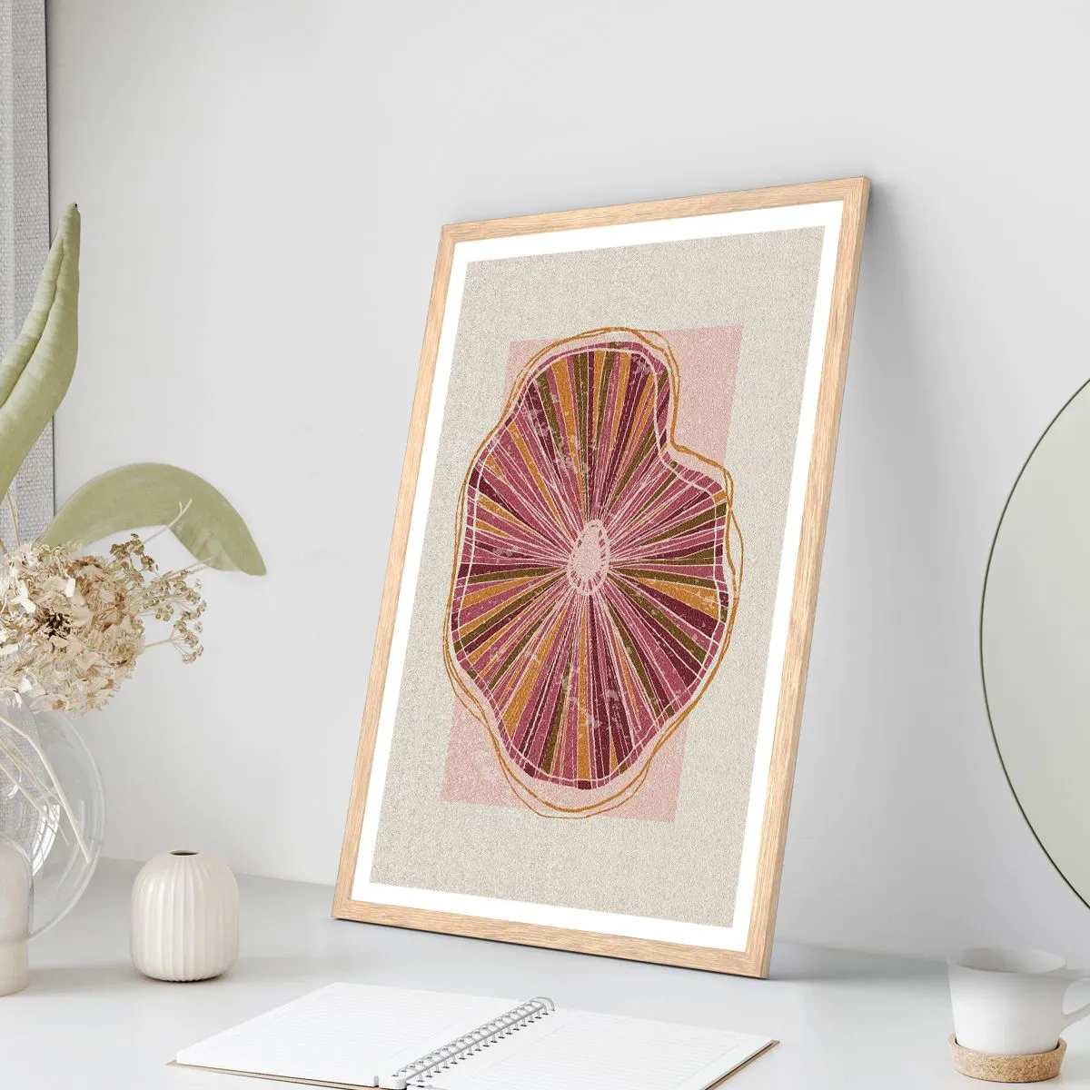 Poster în ramă de stejar deschis - Abstracția radială - 70x100 cm