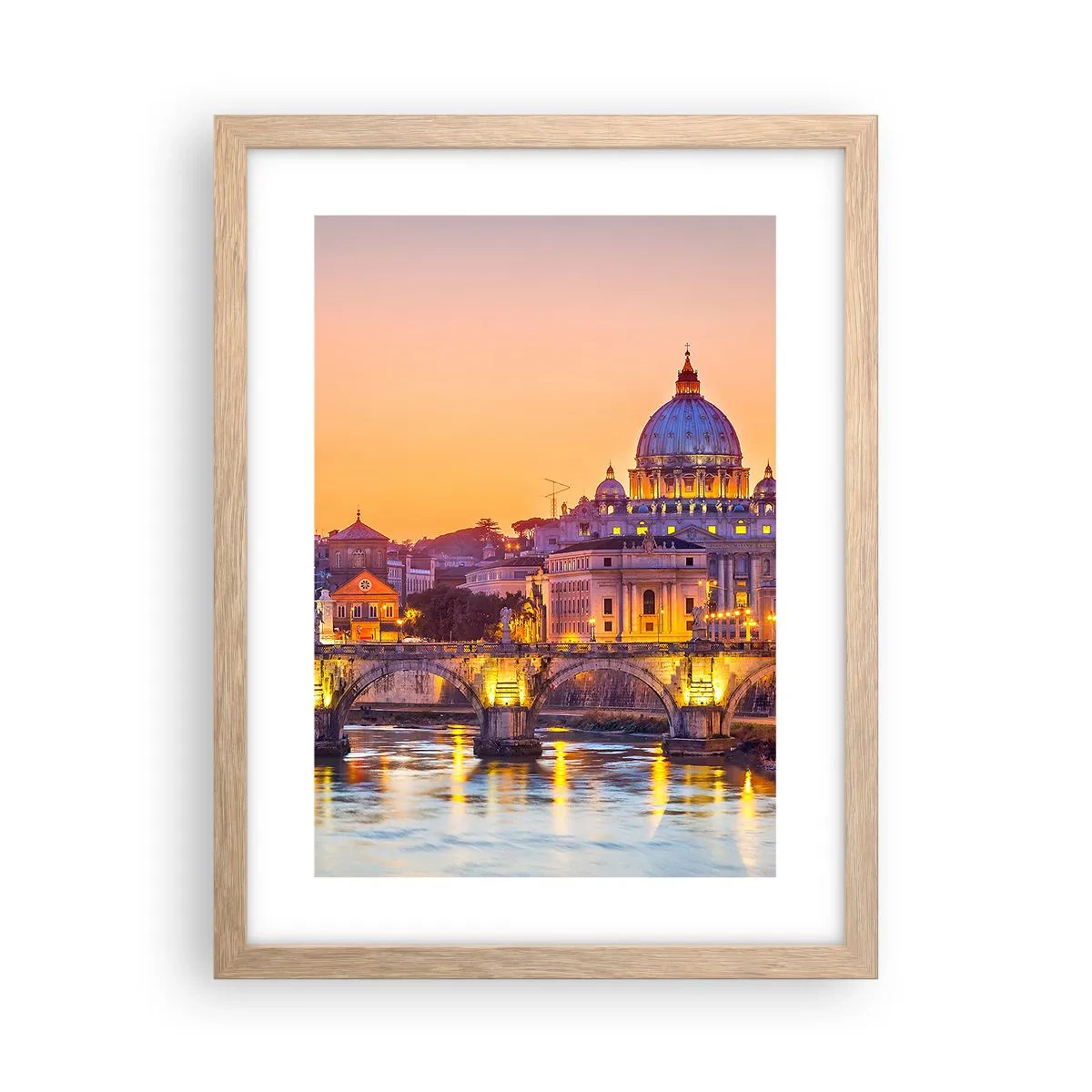 Poster în ramă de stejar deschis - Amurg deasupra Orașului Etern - 30x40 cm