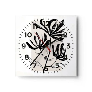 Ceas de perete - Ceas pe sticlă - Schiță pentru ierbar - 30x30 cm