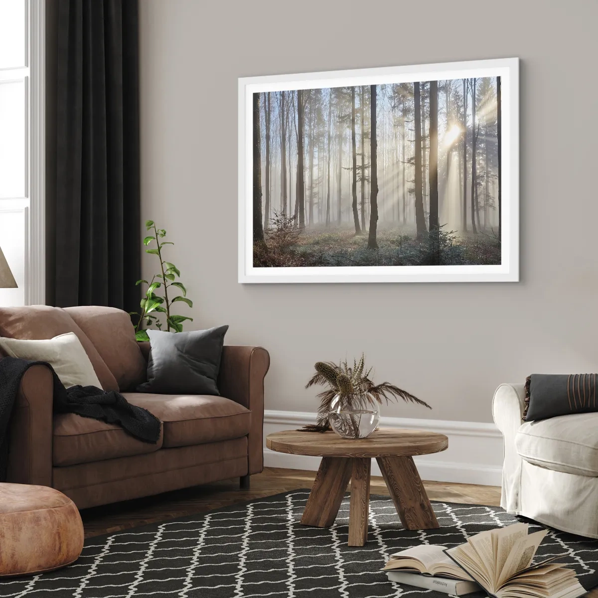 Poster în ramă albă - Ceața s-a trezit și ea - 70x50 cm
