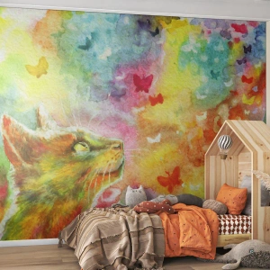 Tapet Autoadeziv Deluxe Sticker - Raiul pisicilor - Animale, Pisică, Fluture - 100x70 cm