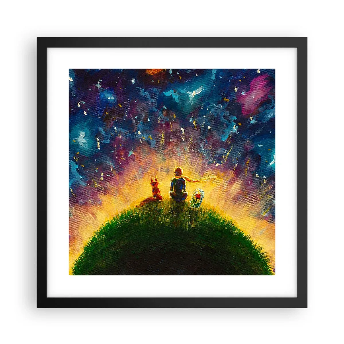 Poster în ramă neagră - Dragoste și prietenie - întreaga lume - 40x40 cm