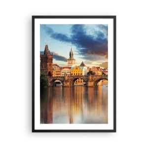 Poster în ramă neagră - Podul Carol din Praga la apus - 50x70cm - Frumoasă pentru veacuri - Decorațiune modernă pentru perete pentru living și dormitor ARTTOR