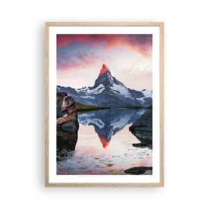 Poster în ramă de stejar deschis - Inima munților este fierbinte - 50x70 cm