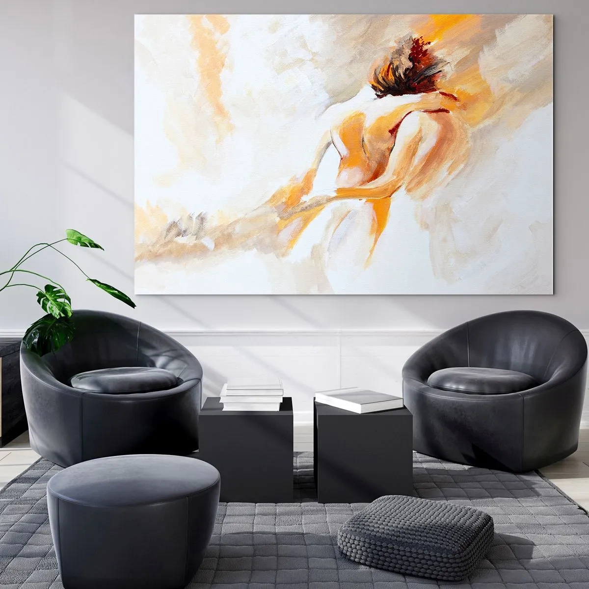 Tablou pe sticlă - Un nud delicat în culori pastelate calde - 70x50cm - În cerul proximității - Decorațiune modernă pentru perete pentru living și dormitor ARTTOR