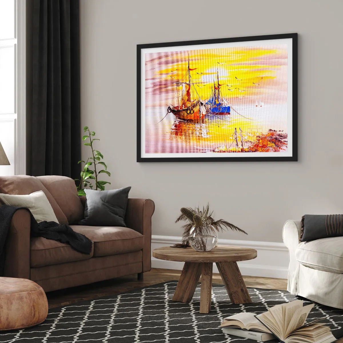 Poster în ramă neagră - O binemeritată odihnă în port - 91x61 cm