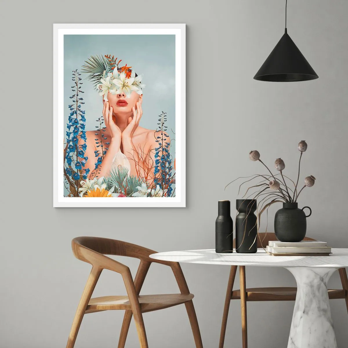 Poster în ramă albă - Femeia floare - 61x91 cm