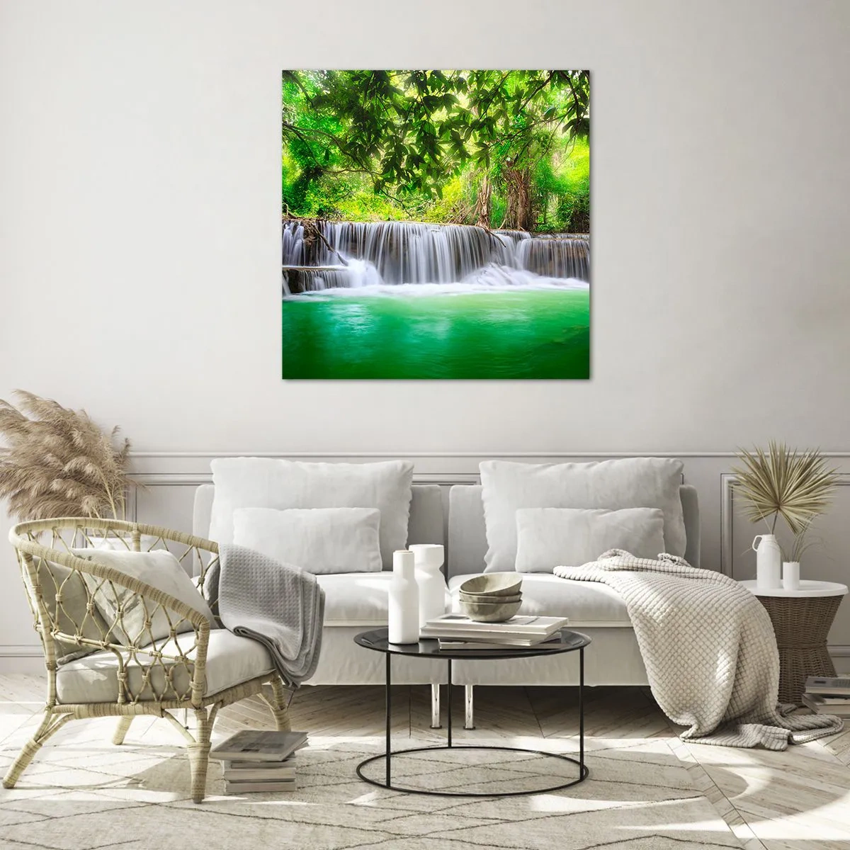 Tablou pe sticlă - Cascada verde - 40x40 cm