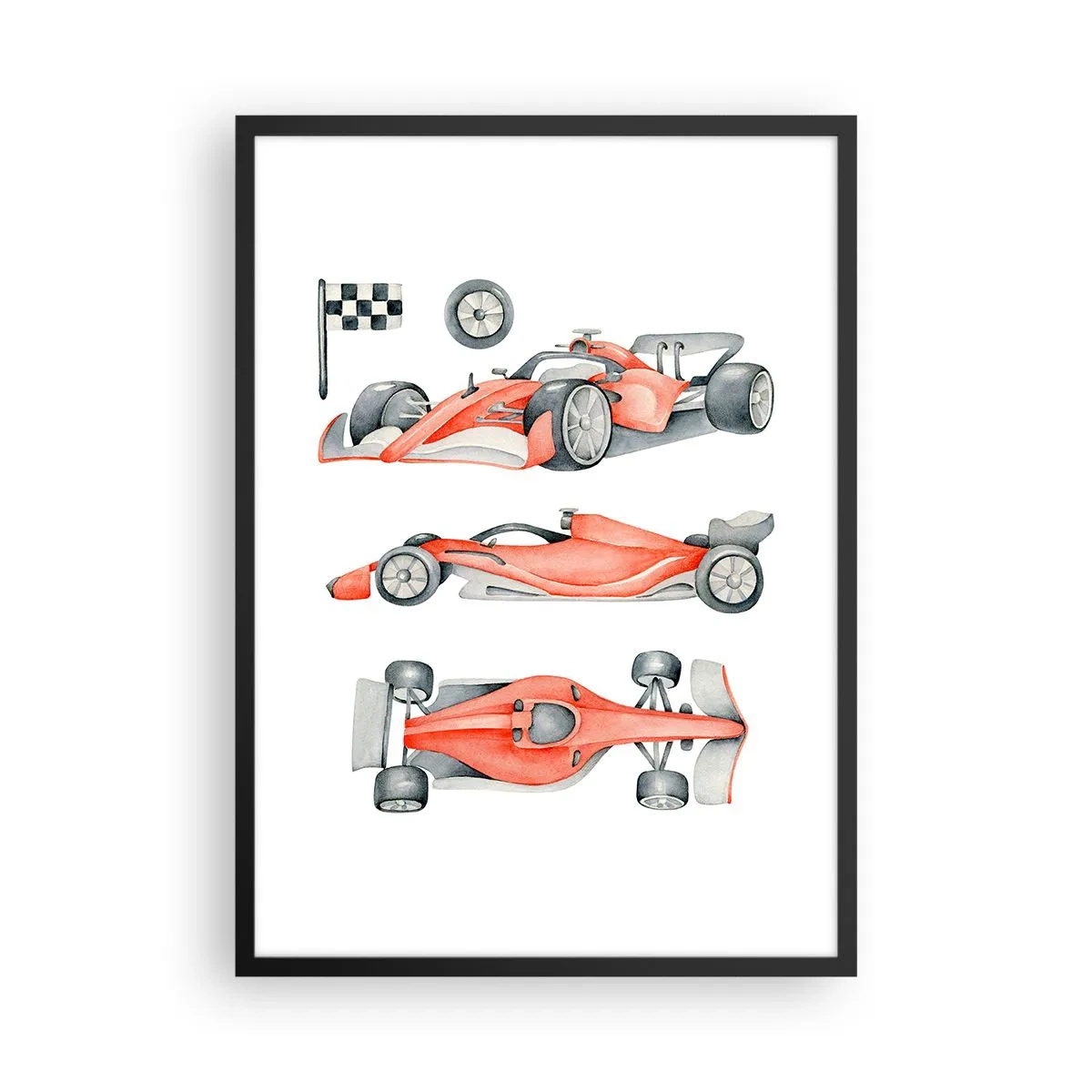 Poster în ramă neagră - Ilustrație în acuarelă a unei mașini de curse - 50x70cm - Prindeți visul - Decorațiune modernă pentru perete pentru living și dormitor ARTTOR